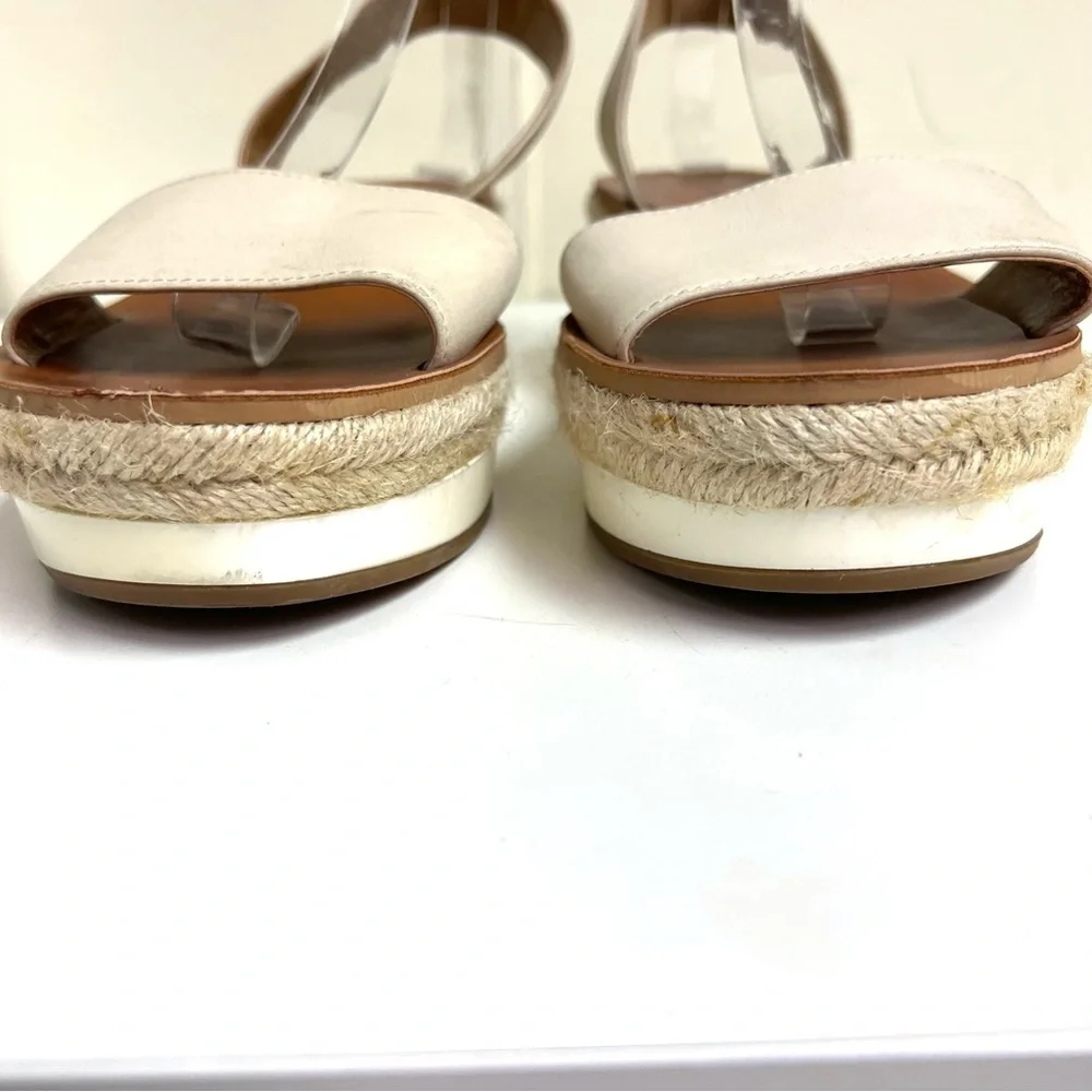 Lucky Brand Jeneka Espadrille Platform Sandals Ivory Leather 9.5 ankle straps.